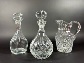 (2) Crystal Decanters & (1) Crystal Pitcher