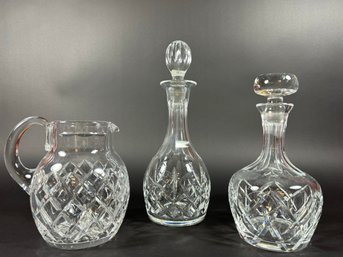 (2) Crystal Decanters & (1) Crystal Pitcher