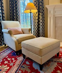 Restoration Hardware Upholstered Lounge Chair & Ottoman (B)