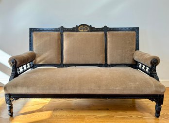 19th C. Carved Walnut Settee With Excellent Condition Upholstery
