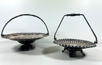 (2) Antique Silverplate Handled Bride's Baskets - (flower Girl Baskets)