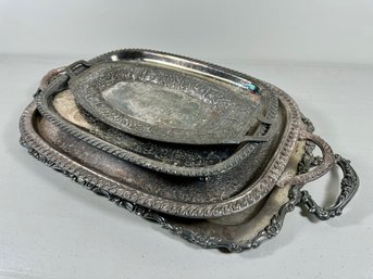 (4) Antique Silver Plate Platters/trays
