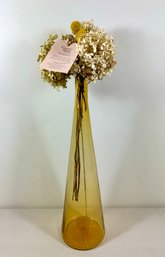 Amber Glass Vase & Dried Flowers