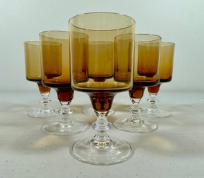 Set Of (6) Amber Stemware Glasses