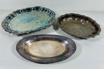 (3) Antique Silver Plate Platters