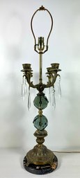 Mid-century Brass, Marble & Crystal Table Lamp