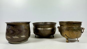 (3) Solid Brass Pots