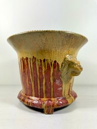Glazed Ceramic Lion Face Planter
