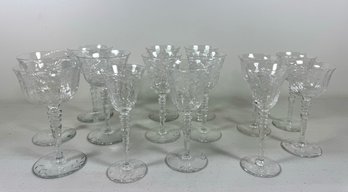 Set Of (14) Etched Stemware Glasses