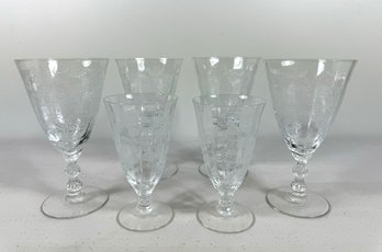 Set Of (6) Etched Stemware Glasses