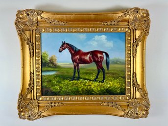 Gold Framed Oil On Canvas Horse Painting