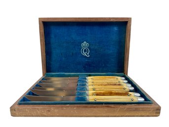 Queen Cutlery Bone Handle Steak Knives & Felted Box