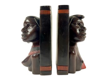 African Carved Solid Wood Bookends