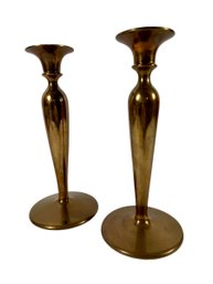 A Pair Of Early 20th C. Heavy Rose Brass Candlesticks