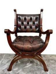 Tufted Leather & Walnut Armchair