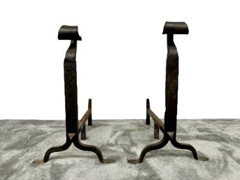 Hand-Forged Scroll Top Andirons - Lot (A)