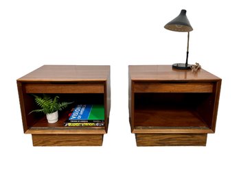 Pair Of Drexel Walnut One-drawer Stands