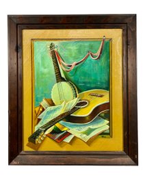 Still Life Musical Instrument Painting On Canvas - After August Albo
