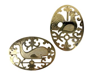 A Pair Of Solid Brass Trivets - Made In Italy