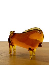 Vintage Amber Glass Bull (Pilgrim Glass)