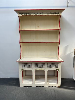 Two Piece Painted Stenciled Hutch Marking On Back By Uncle Toms