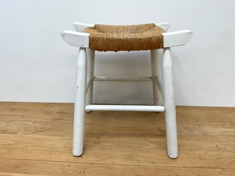 White Wood & Rush Seat Stool - 18' H X 15 X 16
