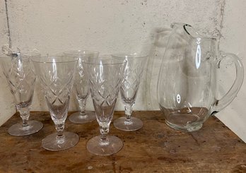 Crystal Water Glasses And Pitcher