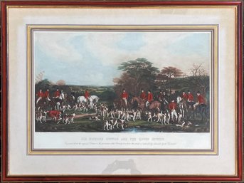 Antique Sir Richard Sutton Quorn Hounds Colored Fox Hunt Engraving By Frederick Bromley