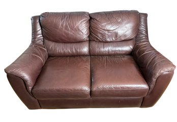 Dark Brown Two Cushion Leather Loveseat S/h 16.5