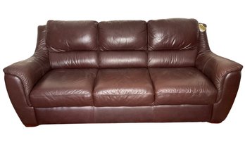 Dark Brown Three Cushion Leather Sofa - S/h 16.5