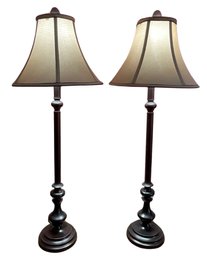 Pair Of Candlestick Lamps With Bell Beige Shades 32' H