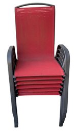 Six Red Mesh Stacking Outdoor Chairs