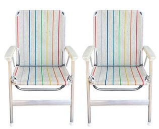 Pair Of Mesh Deck Chairs White With Stripes