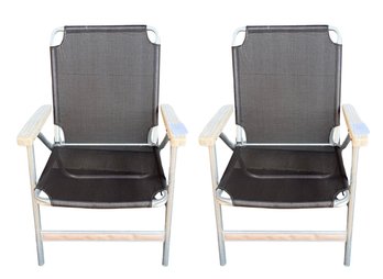 Pair Of Brown Mesh Folding Beach Or Patio Chairs