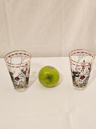 Two Vintage Bar Glasses With Elephants In Circus Scene