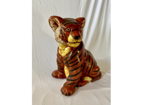 Old Ceramic Tiger Initialed And Dated By Maker