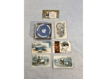 Antique Holiday Postcards And Wedgewood Plate