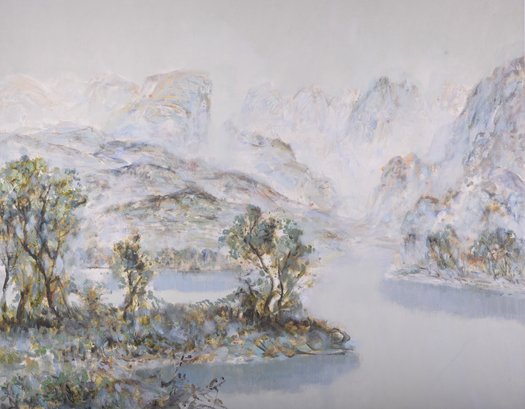 Oriental Original Oil Painting 'Mountain River'