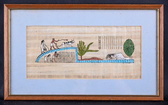 Vintage Egyptian Hieroglyphics Painting On Papyrus Paper 'Egypt Scene'