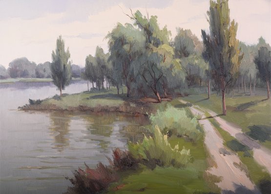 Impressionist Original Oil 'Path Near Lake'