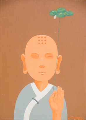 Huge Surrealist Original Oil 'Monk Portrait'
