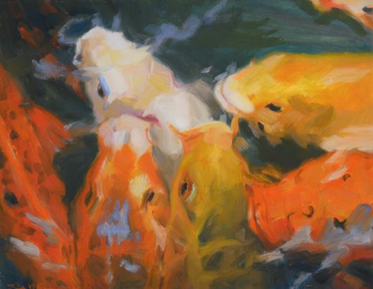 Figurative Original Oil Painting 'Fishes/Kois'