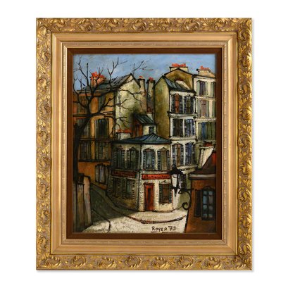 Vintage European Post Impressionist Oil 'Town Street Scene' Signed Dated 73