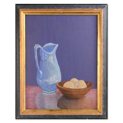 Large 1984 Dated Original Pastel On Paper 'Water Jug And Fruits' Signed