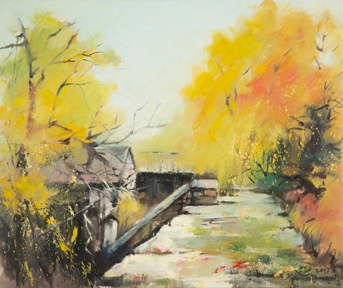 Post Impressionist Original Oil Painting 'Village Landscape'