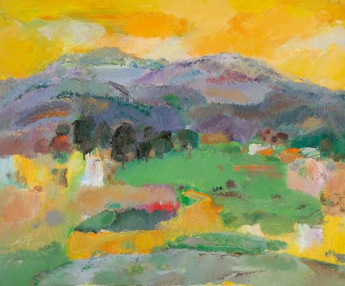 Post Impressionist Original Oil Painting 'Colorful Mountain'
