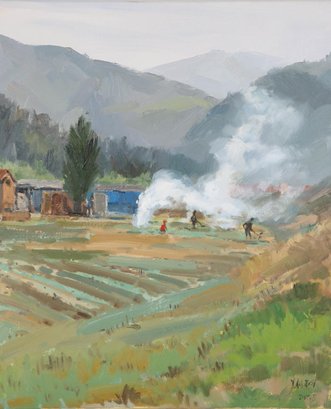 Expressionist Original Oil On Canvas 'Farm Landscape'