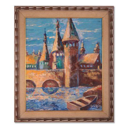 Vintage Post Impressionist Original Oil 'Castle Scene'