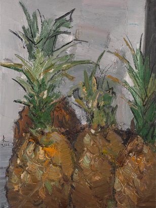 Jiabang Kang Impressionist Original Oil On Canvas 'Pineapple'