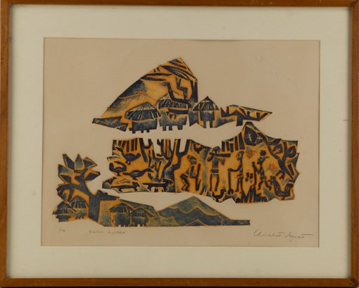 Contemporary Art Limited Edition 1/50 Embossed Print 'Fulani Village'